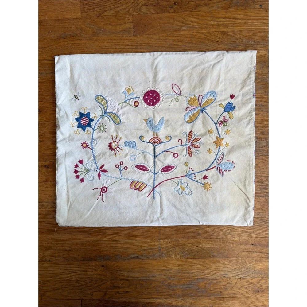 IKEA Alfhild Fagel Throw Pillow 18.5x21.25 Folk Art Embroidered Bohemian Floral